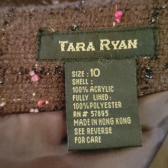 Tara Ryan brown black red textured skirt set red grosgrain ribbon trim 10 EUC - Picture 5 of 9